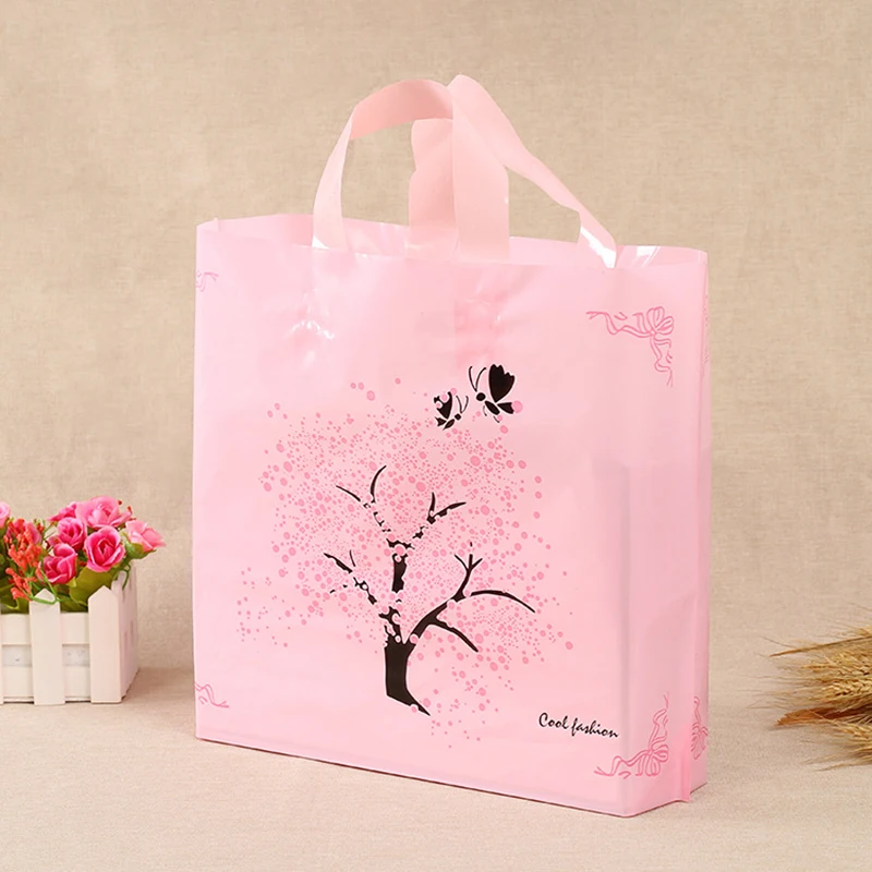 50Pcs/Lot Pink Gift Bags with Handles Thicken Party Favor Bags High Quality Shopping Bag for Business Big Sizes Plastic Bags