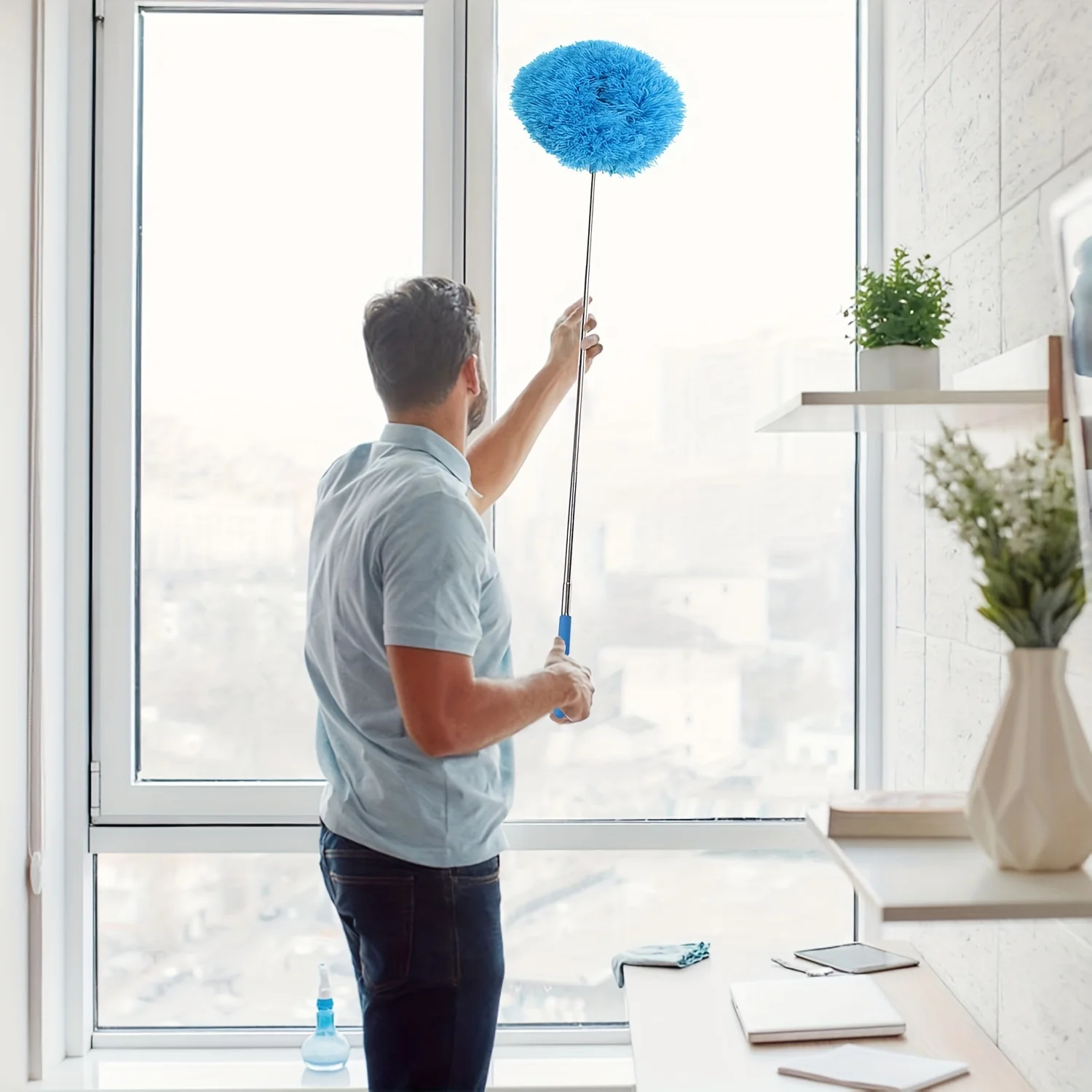 Extendable Microfiber Ceiling Fan Duster with Washable Head, Telescopic Cleaning Duster for High Ceilings, Furniture & Car