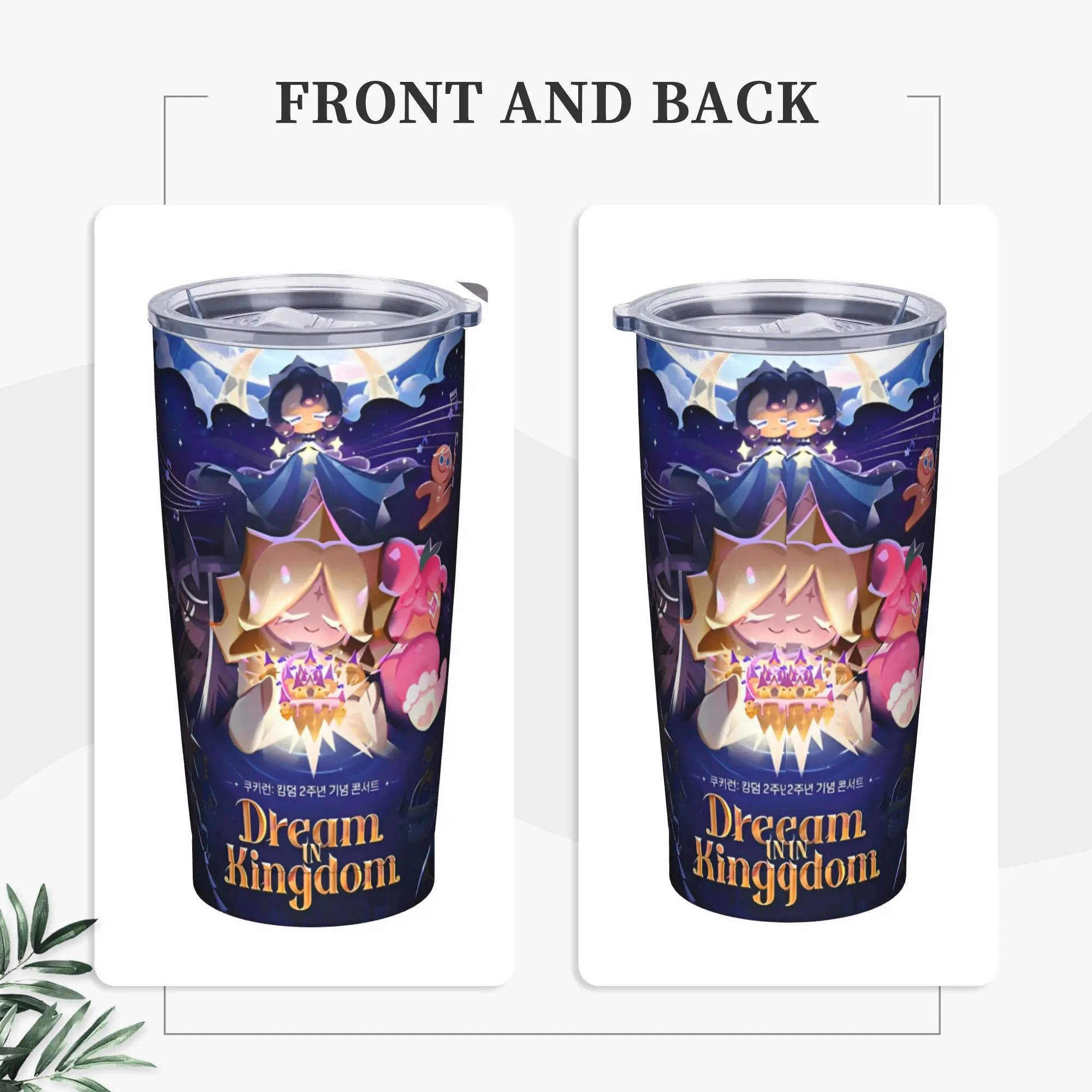 Cookie Run Kingdom Insulated Tumbler with Straws Lid Action Game Stainless Steel Thermal Mug Office Home Car Bottle Cups, 20oz