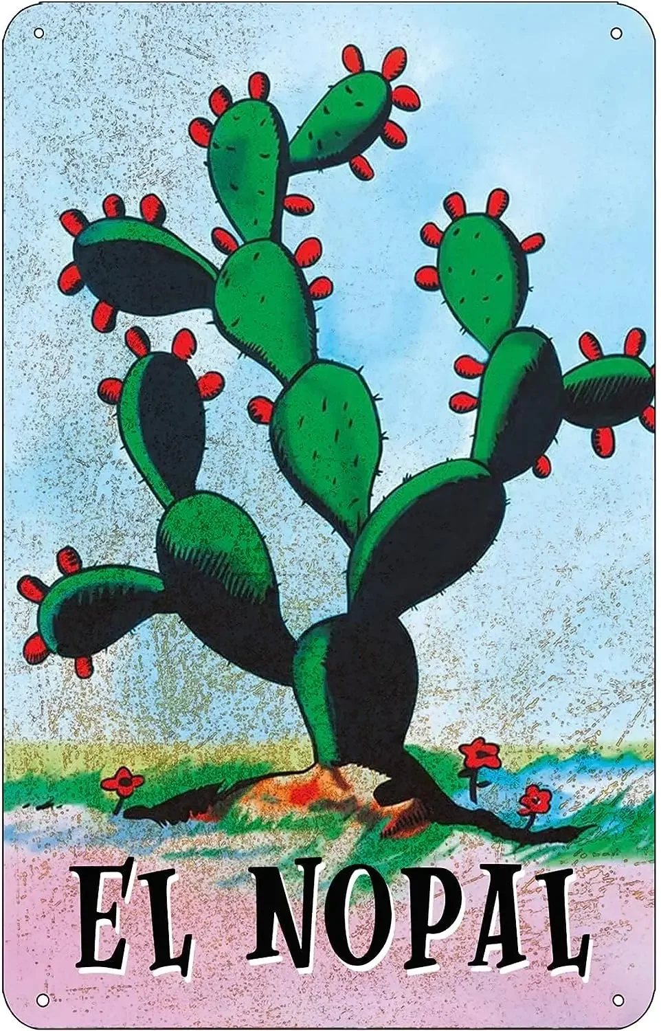 Cactus El Nopal Mexican Metal Tin Sign Vintage Succulent Plants Wall Country Tin Sign for Living Room Bedroom Bathroom