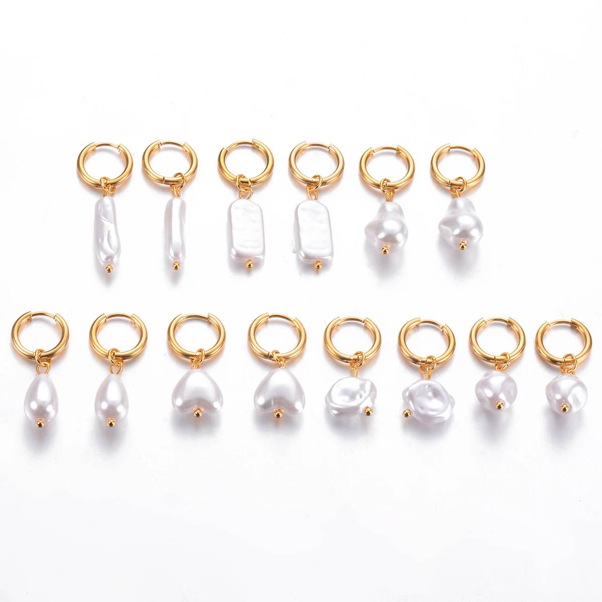 New Simple Stainless Steel Gold Color Hoop Earring for Women Irregular Imitation Pearls Drop Earring Hypoallergenic Jewelry Gift