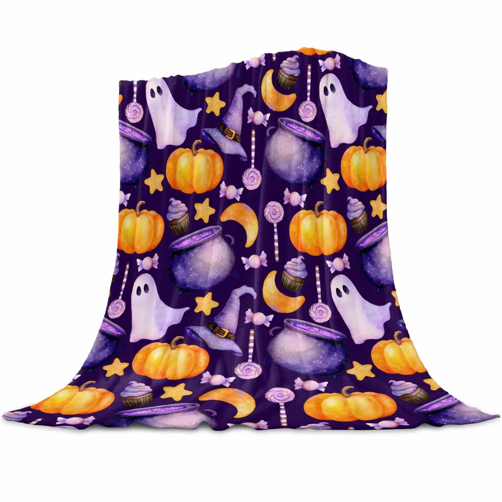 

Purple Magic Hat Pumpkin Ghost Throws Blankets for Sofa Bed Winter Soft Plush Warm Sofa Throw Blanket Holiday Gifts