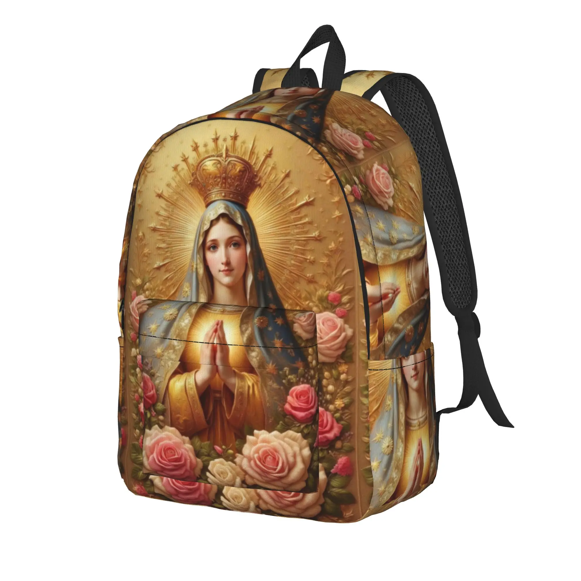 Blessed Virgin Roses Backpack Men  Durable Backpacks Polyester Modern School Bags Camping High Quality Rucksack