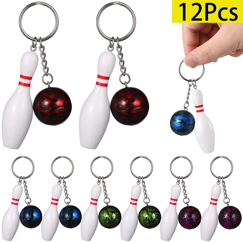 

12Pcs Bowling Pin Keychains Bag Hanging Pendant Bowling Sports Keychains Hanging Decor Keychain for Backpack