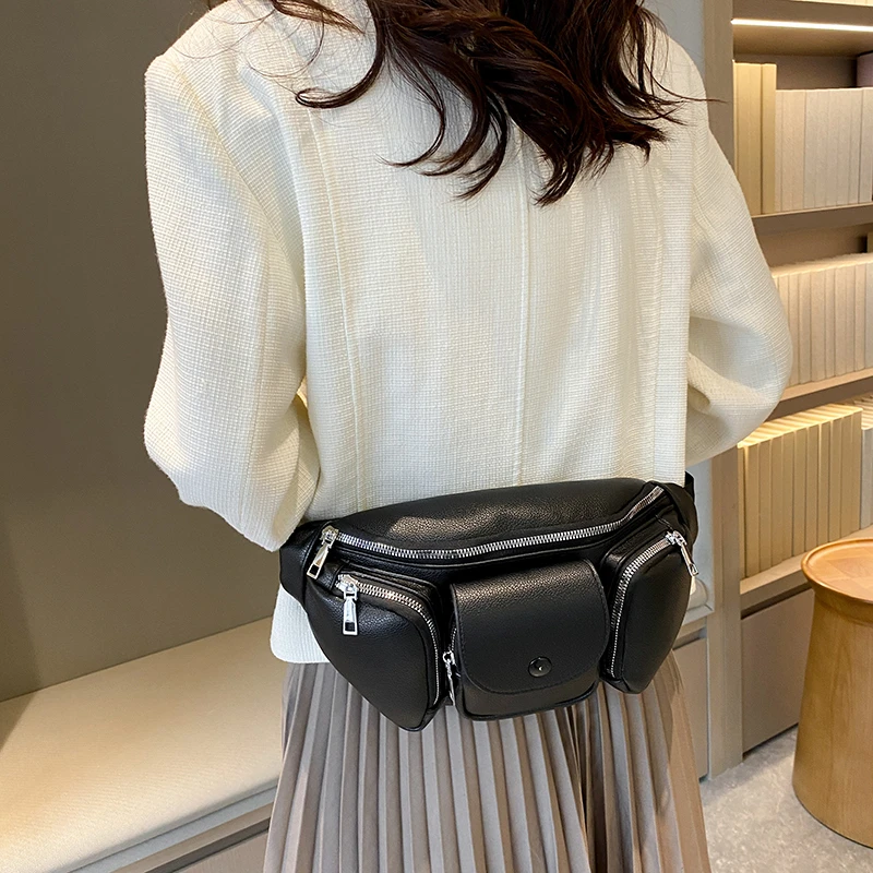 Multi-Function Women\'s Waist Bag Pu Leather Crossbody Chest BagsTravel Phone Purse Female Fanny Packs Large Capacity Belt Bags