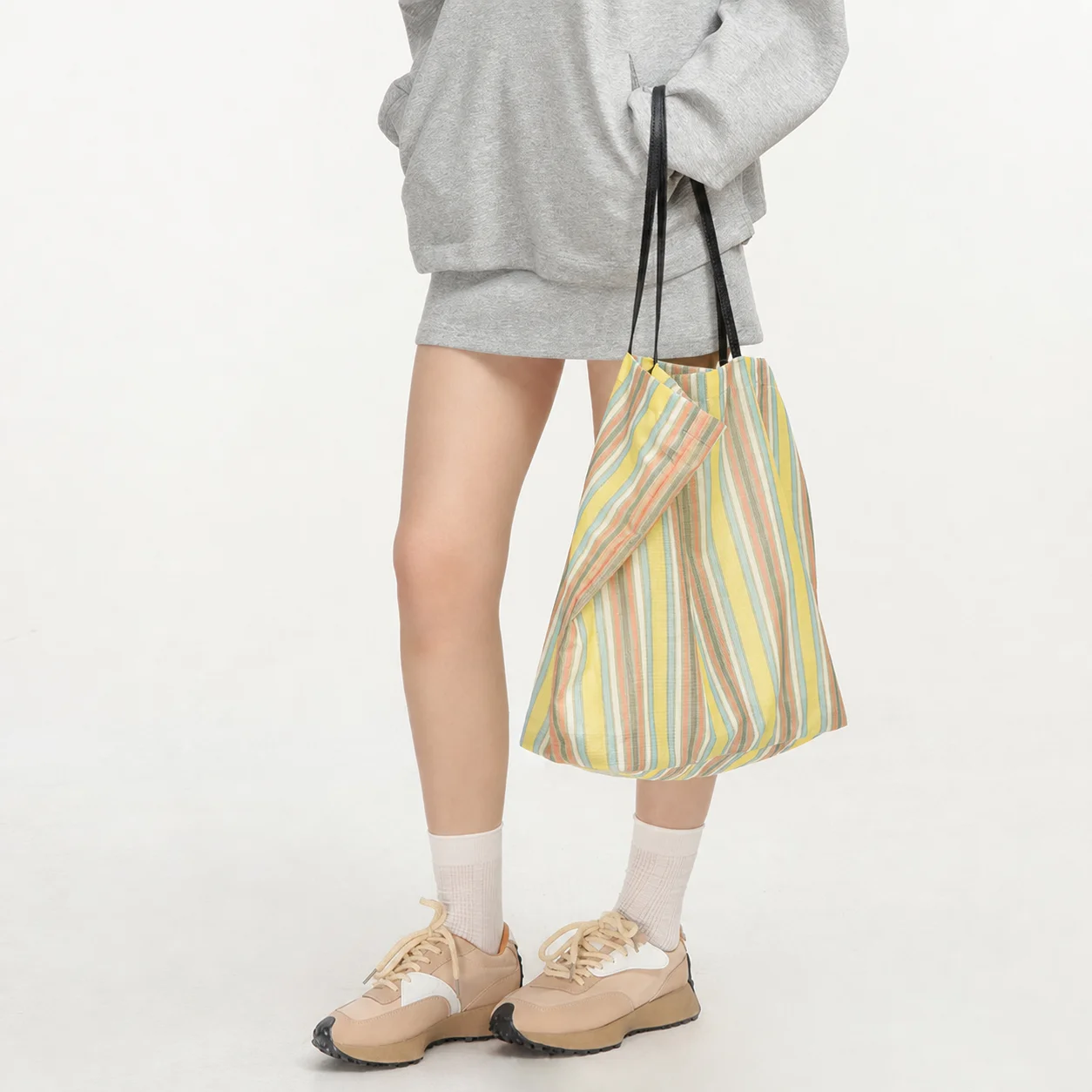 Handtasche mit offenem Oberteil, gestreifte Tragetasche, große Schultertasche, Street-Handtasche für den täglichen Arbeitsweg, lässige Ausflüge – Detail 2