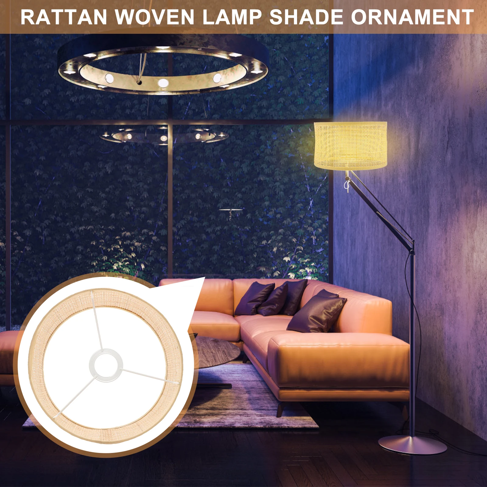 

Rustic Rattan Woven Lamp Shade Sturdy Durable Long Lasting Eye Protection Ceiling Light Cover Rattan Lamp Shade