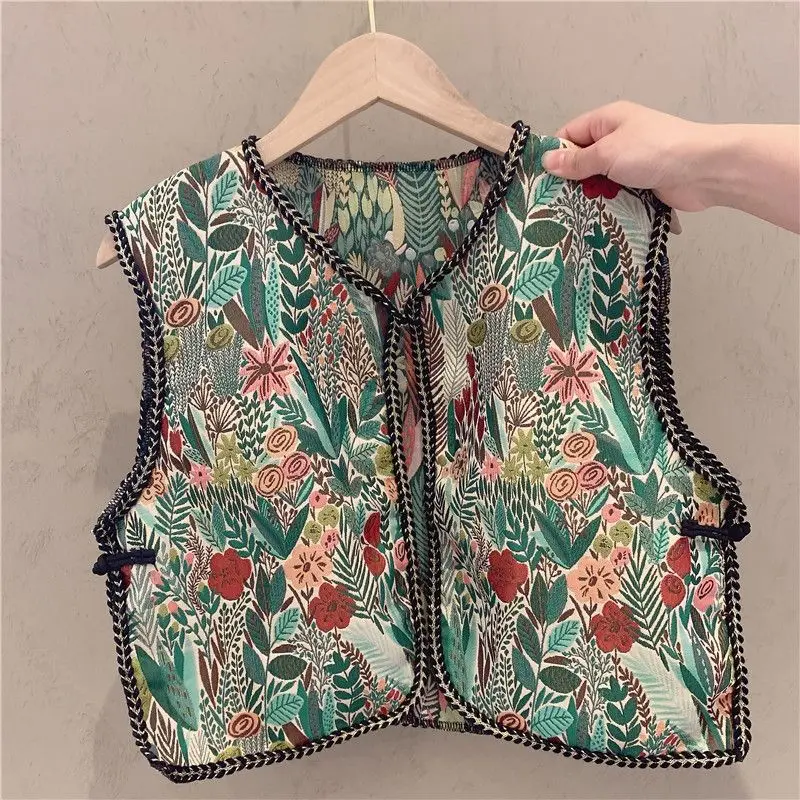 Spring Ethnic Style Womens Embroidered Vest Cardigan Waistcoat