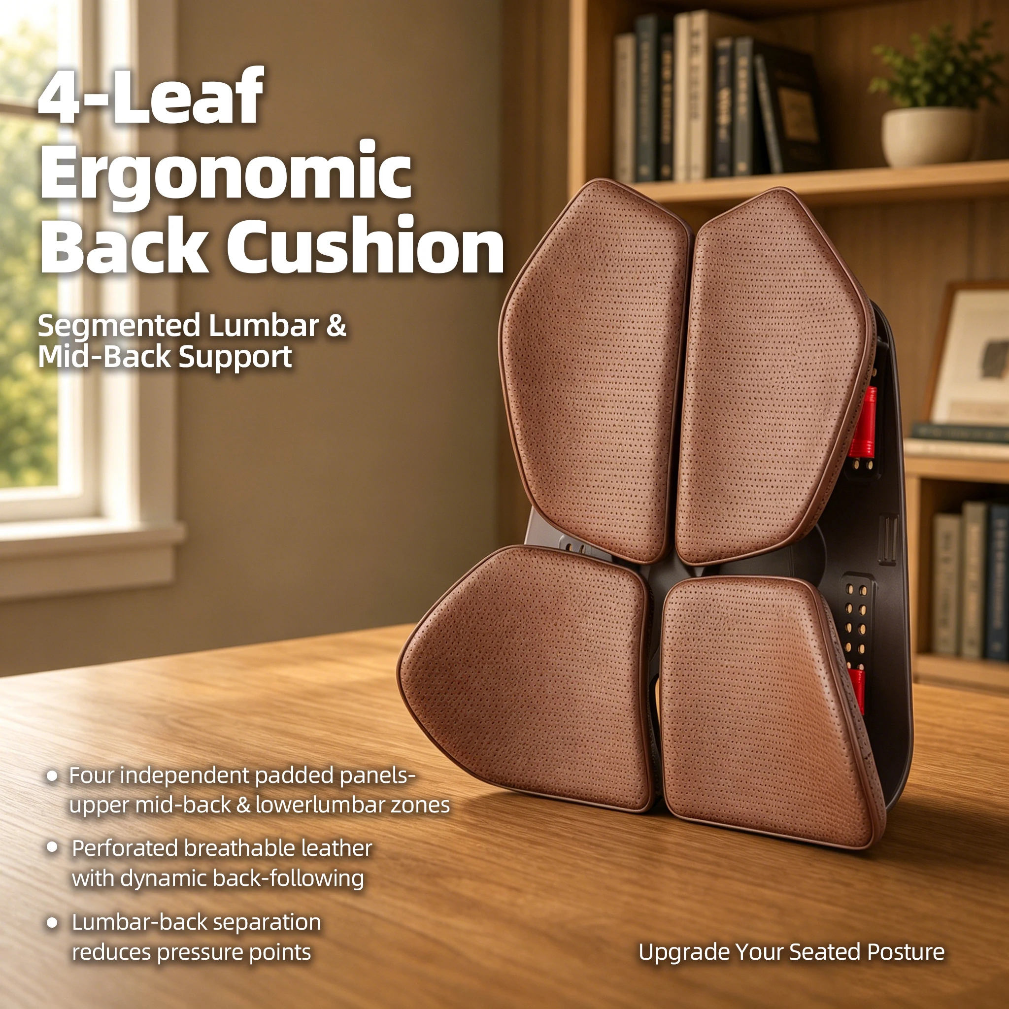 Home Office Car Trinity universal Backrest Waist Cushion, Breathable Leather, Dual Zone Design, Compatible with All Chairs
