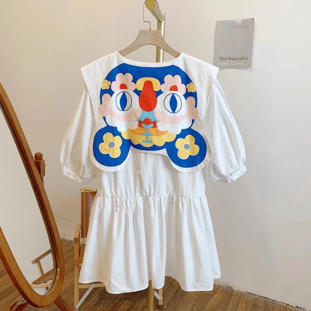 

Big Collar Blouses Women Summer Lovely Cartoon Cute Half Sleeve Long Ruffles Shirts Nice Young Ladies Blusas Feminina NZ255