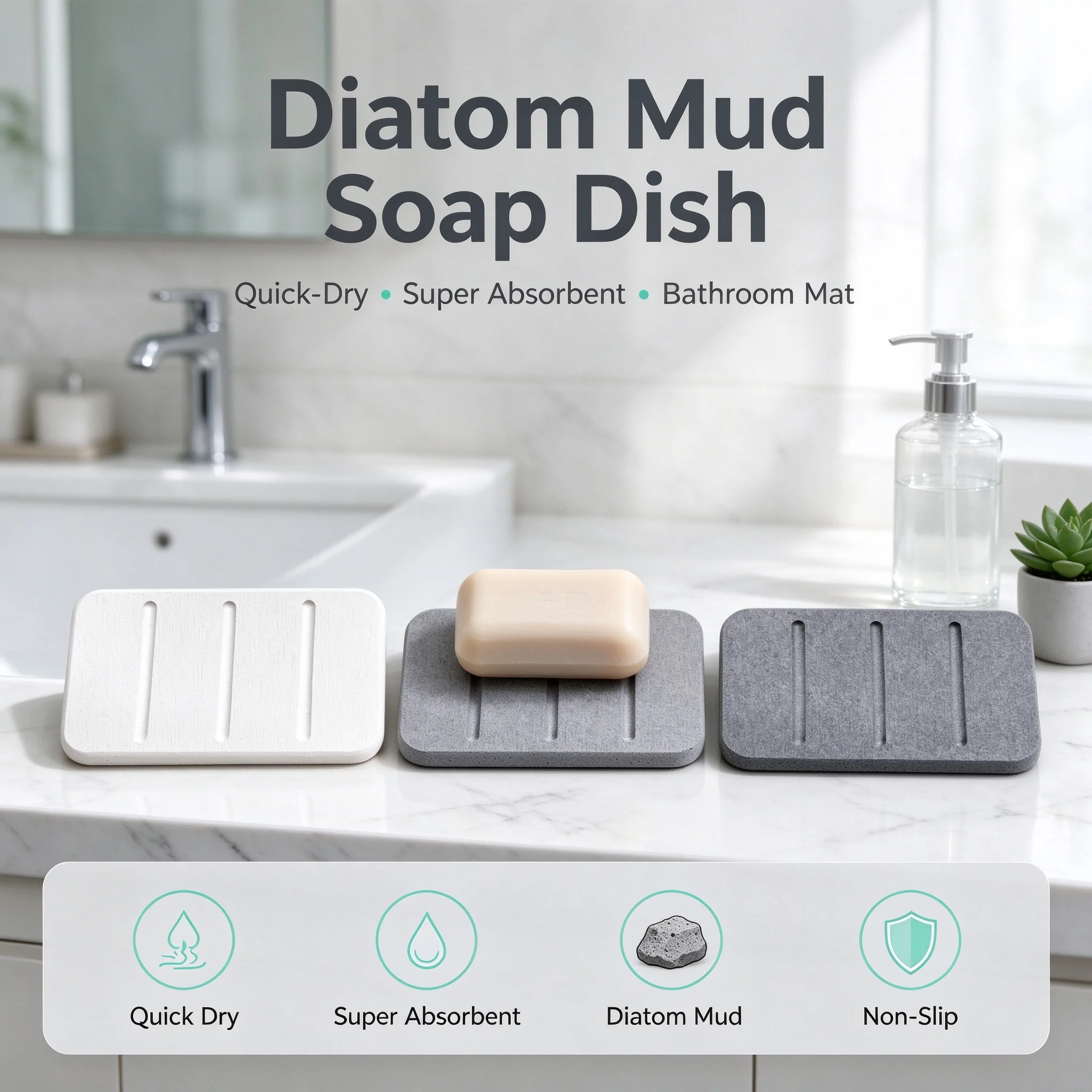 Home Bathroom Mats - Diatom Mud Soap Dish Quick-Dry Pad