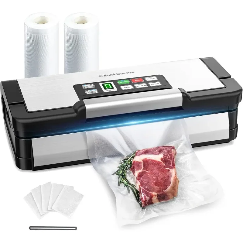 90Kpa Powerful Vacuum Sealer, with 10-in-1 Functions,Double Seal & Double Pump,Built-in Cutter&Hose,Handle-Ease Design