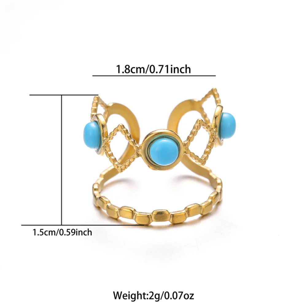 Bohemian Gold Plated Double Layer Open Ring For Women 3 Colors Natural Stone Geometric Hollow Ring Jewelry Mother's Day Gift