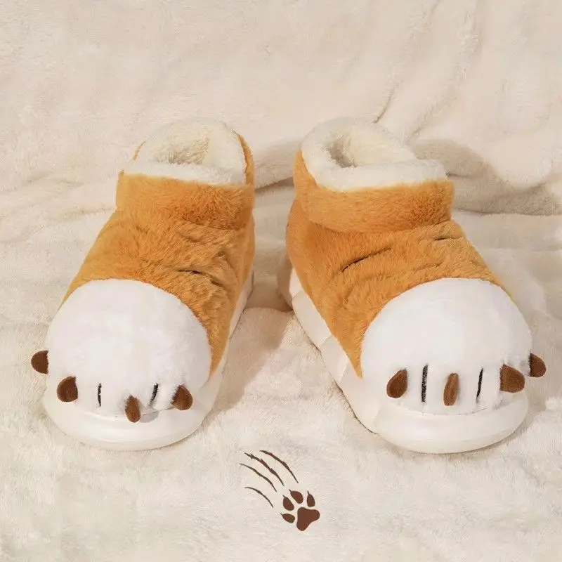 Cartoon Tiger Paw Slipper Women Men Winter Warm Furry Slides Shoes 44-45 Animal Claw Plush Platform Booties Unisex Home Slippers