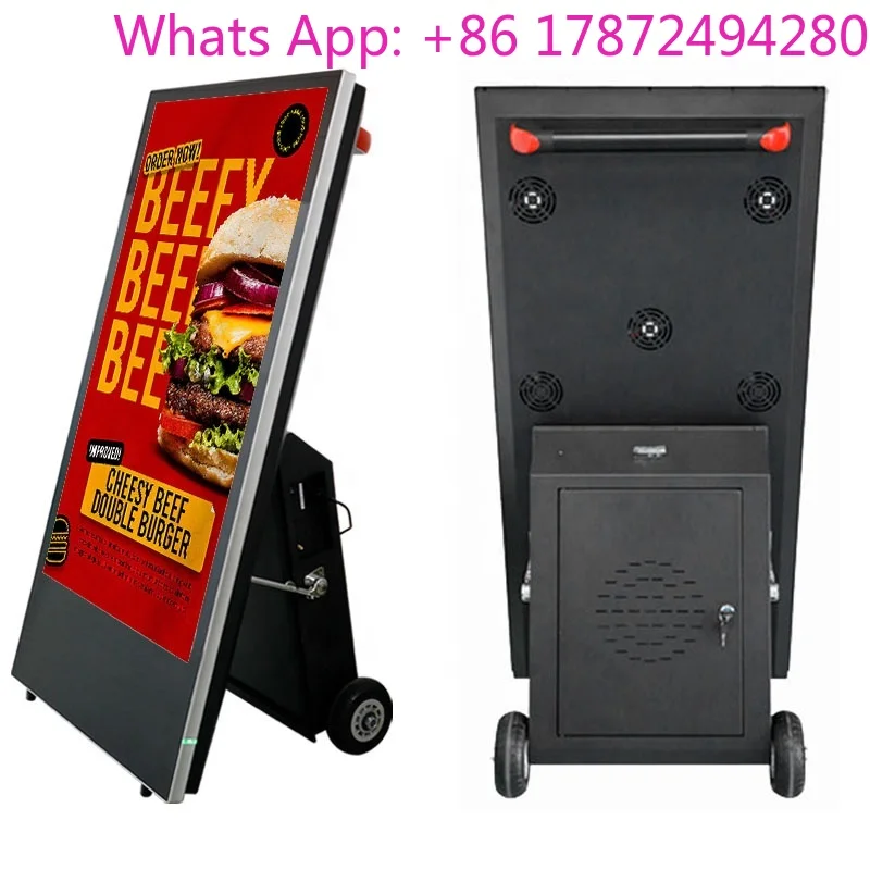 Digital Signage and Displays Outdoor Waterproof LCD Rechargeable Movable Advertising Screen Kiosk Menuboard Billboard