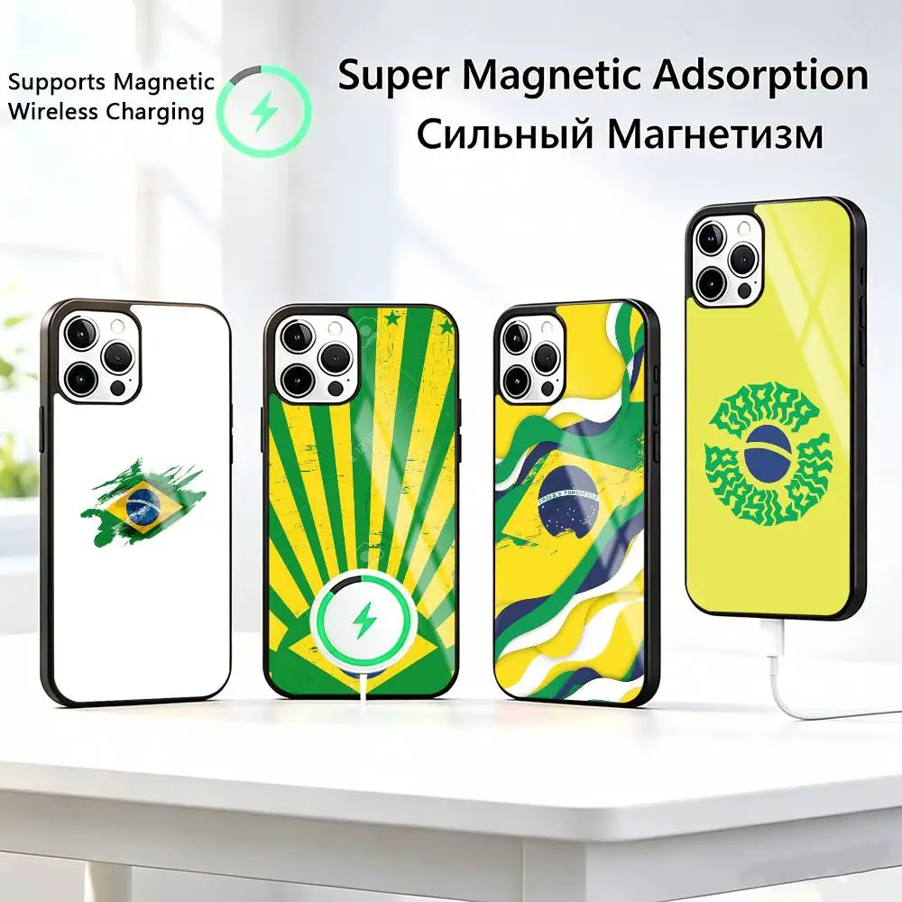 

Brazil Brazilian-n Flag-g Phone Case For iPhone17,16,15,14,13,12,11 Plus,Pro Supports Magnetic Wireless Charging