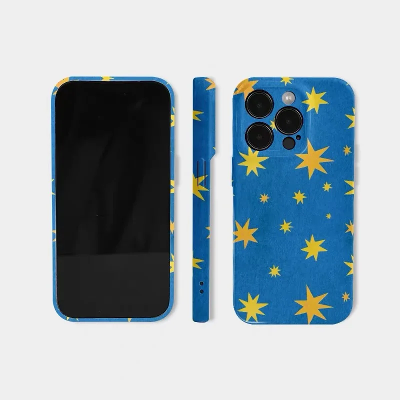 IPHONE 17 16ProMax 15 14 13 12 11 PRO용 노란색 별과 파란색 배경 아크릴 TPU 투인원 마그네틱 폰 케이스