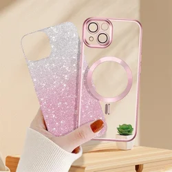 Luxury Shiny Case For iPhone 16 15 14 13 12 11 ProMax Plus Shockproof Soft Bumper Magsafe Stylish Magnetic Wireless Charge Cover