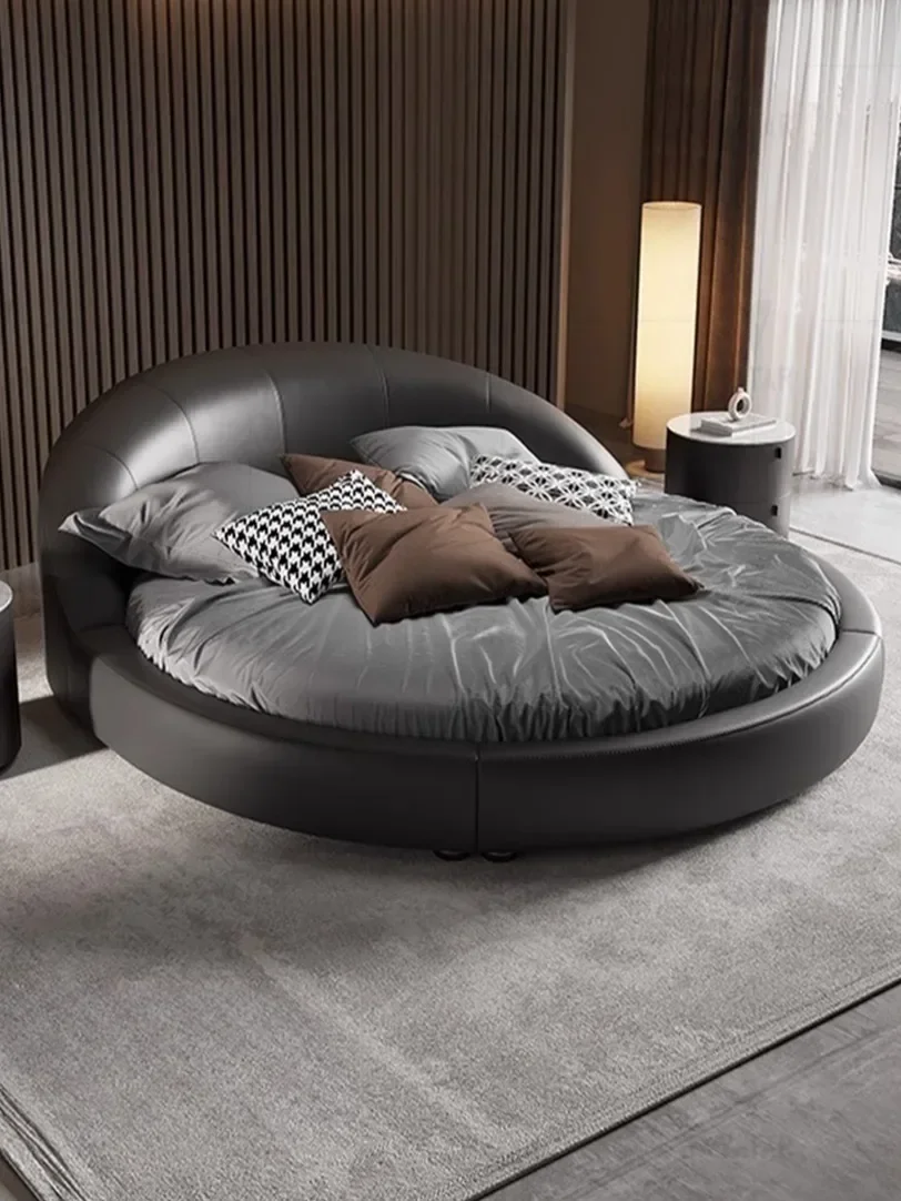 HHMinimalist Large Round Bed Double Bed Light Luxury Cream Style Luxury Hotel Soft Bed