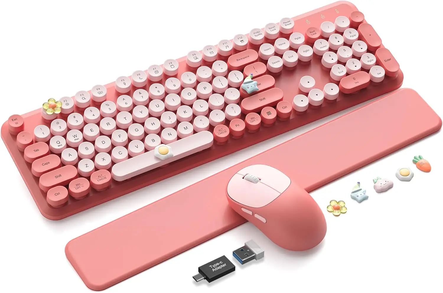 SGIAWETA-Wireless Keyboard and Mouse Combo, Typewriter Keyboard with Magnetic Wrist Rest, Full-Size Cute Round-birthday