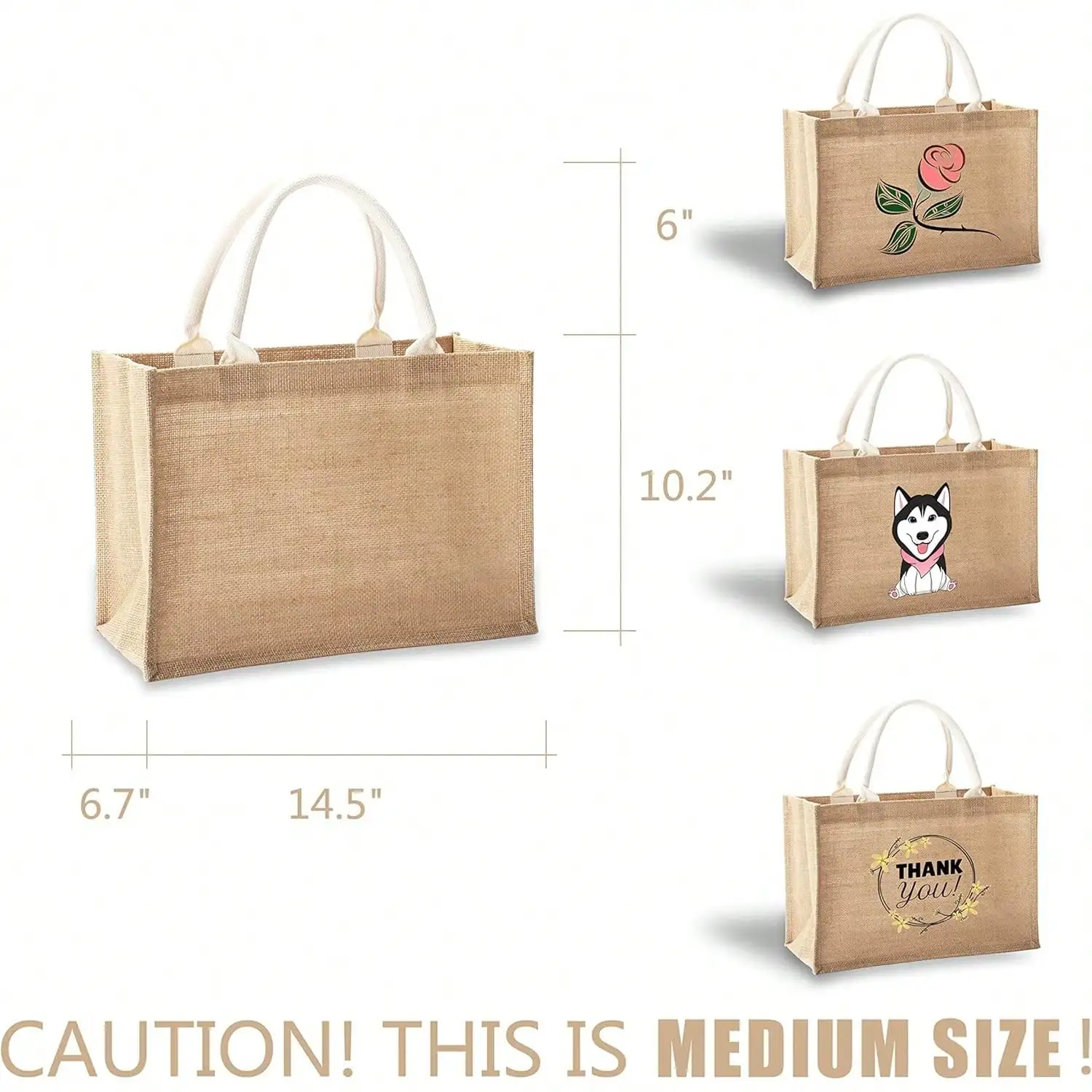 Burlap Tote Bags with Handles, Jute Reusable Shopping Bag, for DIY Beach Pool Wedding Welcome