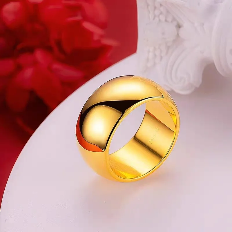 KISS&FLOWER 24KT Gold Shiny 12N Ring For Women Men Couple Lovers Fine Jewelry Wholesale Wedding Valentine\'s Day Party Gift RI192