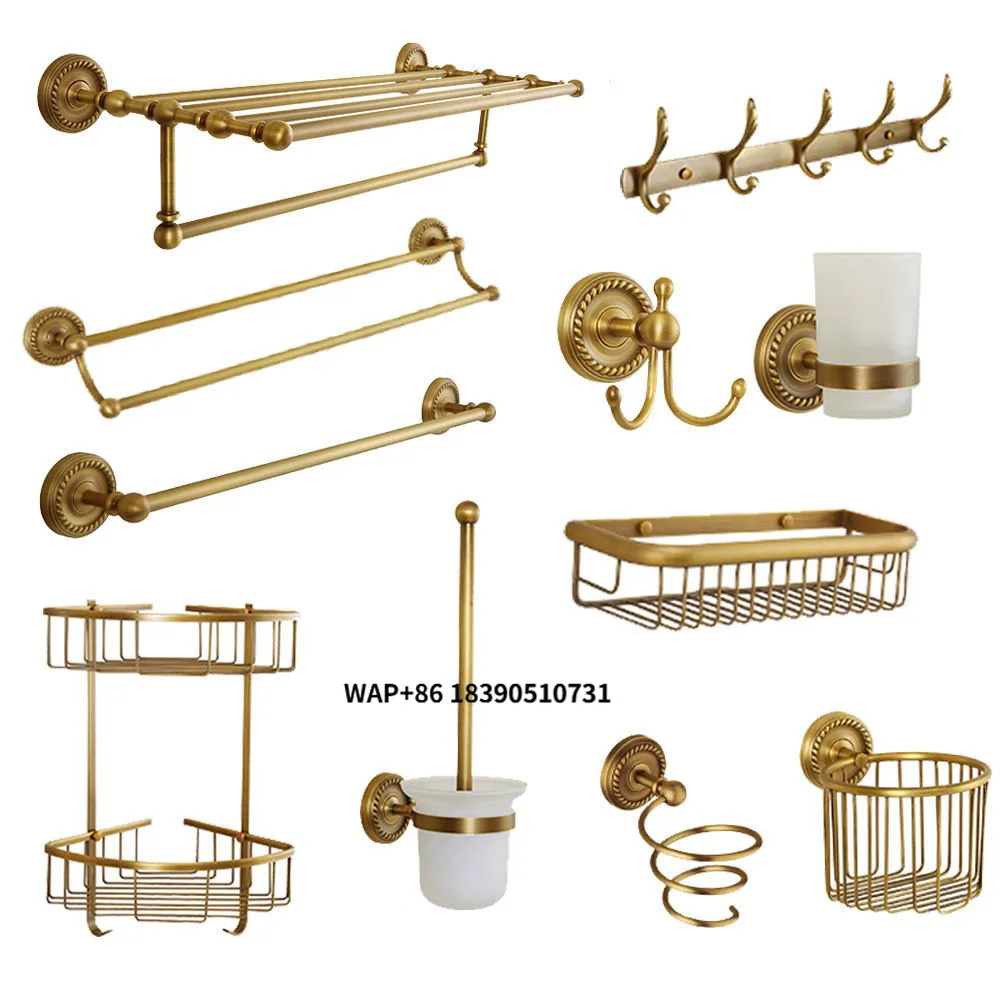

Наборы сантехнической фурнитуры для ванной комнаты из цельной латуни в европейском стиле, матовые аксессуары для ванной (полка/держатель для полотенец)