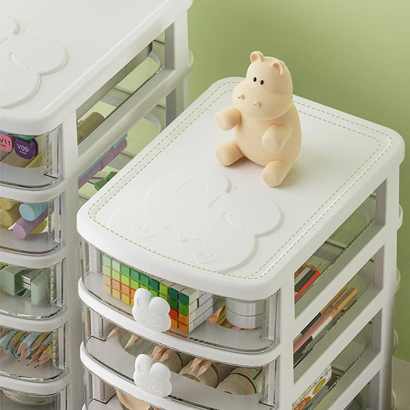 Rabbit Plastic Storage Cabinet Double-layer Desk Storage Box Make-up Classroom Things Jewelry Stationery Home Office Supplies