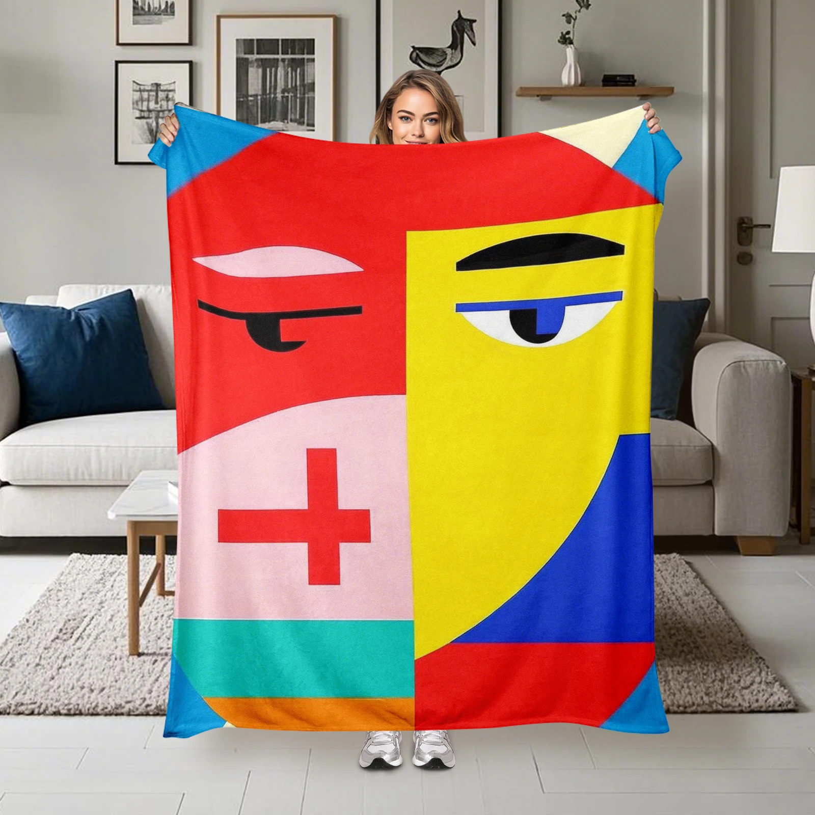 Artistic Geometric Faces And Colorful Expressions Combined Blanket Great Gift Idea