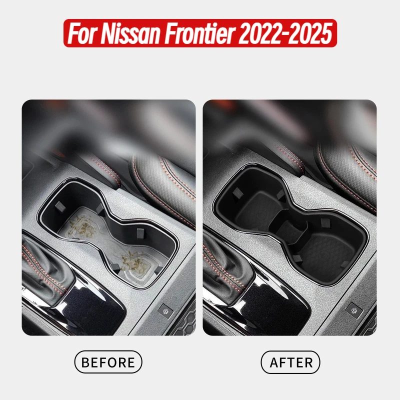 

For Nissan Frontier 2022-2025 TPE Water Cup Holder Drink Storage Box Silicone Tray Organizer Car Interior Accessories Black