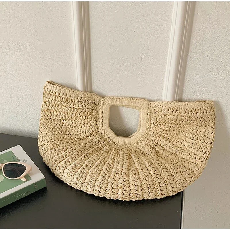 Marke Woven Clutch Tasche Luxus Neue High-end-Meer Urlaub Reise Große Kapazität Stroh frauen Einfache Textur Mode brieftasche – Detail 12