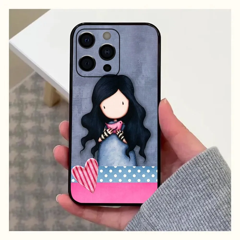 Cute Cartoon Girl Kid Santoro_Gorjuss Phone Case For Apple iPhone 15,14,13,12,11,Pro,X,XS,Max,XR,Plus,Mini Soft Black Cover