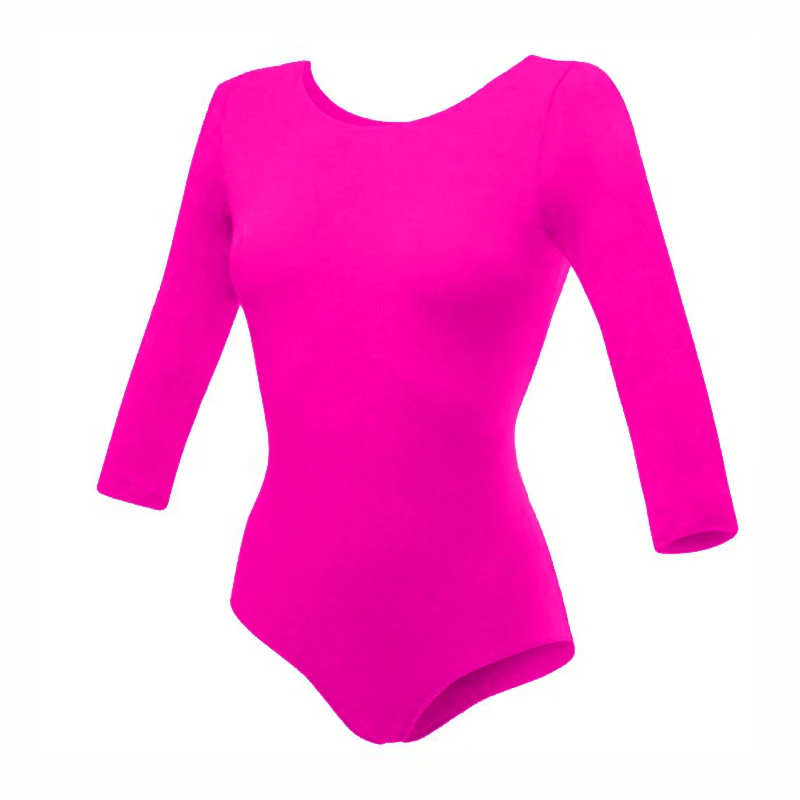 Adult Women Ballet Leotards 3/4 Sleeve Gymnastics Dancing Leotard Casual Basic Top O Neck One Piece Stage Performance Bodysuits