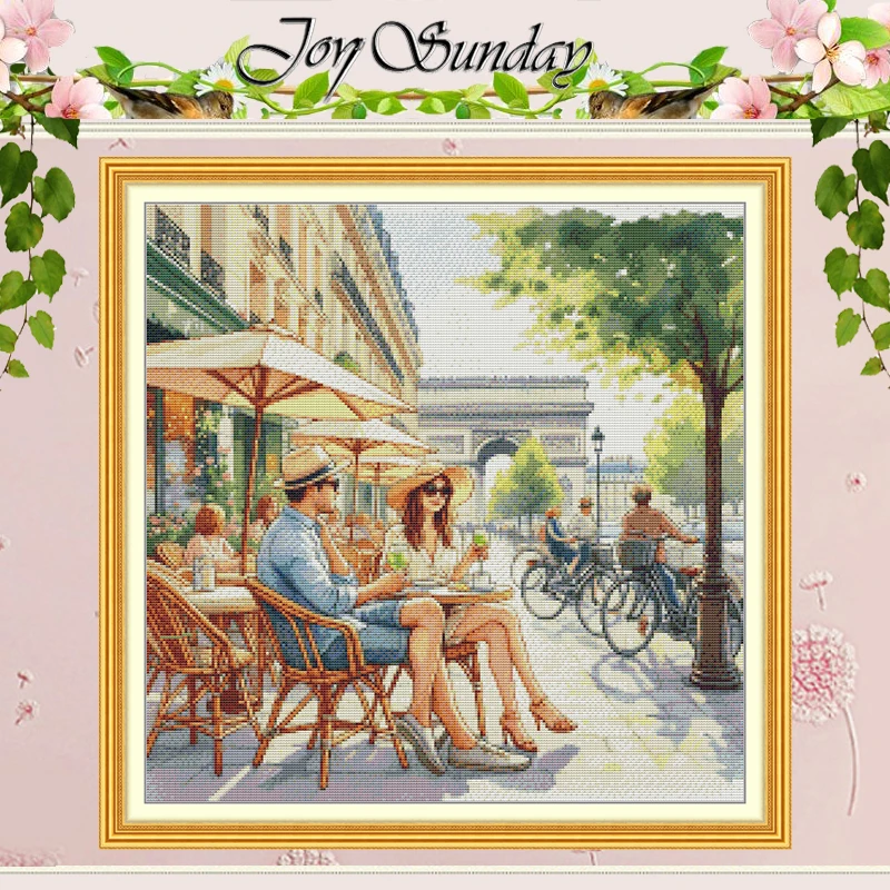 Afternoon Coffee in Paris Patterns Counted Cross Stitch Set 11CT 14CT 16CT HD Stamped DMC Cross-stitch Kit Embroidery Needlework