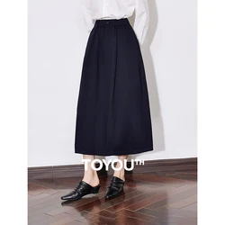 TOYOUTH Women Skirt 2025 Spring New Solid Color Pure Cotton Mid Waist Versatile Ankle Length A Line Umbrella Skirt Black