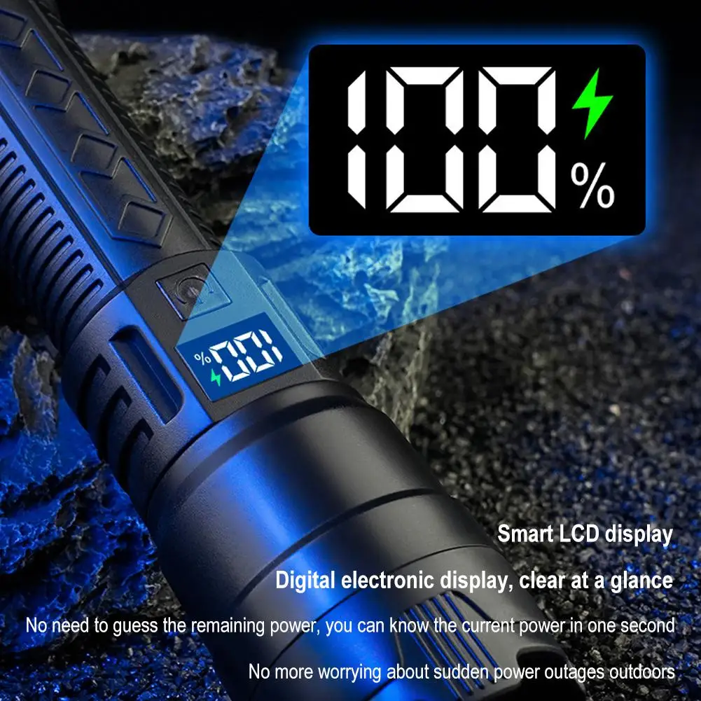 High Power Led Flashlights 2000LM Tactical With Display Hand Light USB Outdoor Camping Built-in Use Battery Charging Lanter C1E8