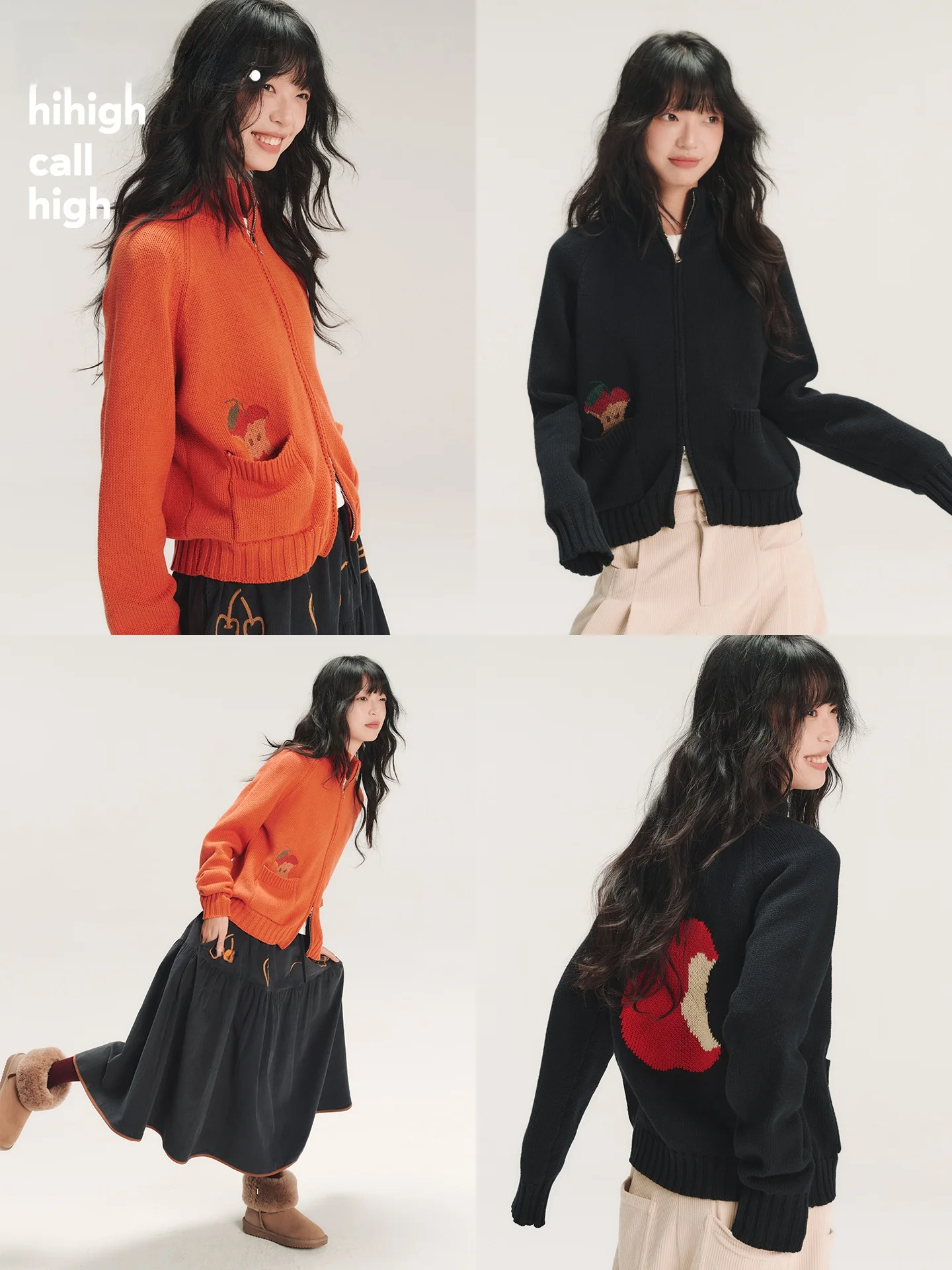 

Hand-Painted Embroidered Knitted f-High Collar oulder-Insert Sve Open Cardigan Sweater Women's Faion Winter O...