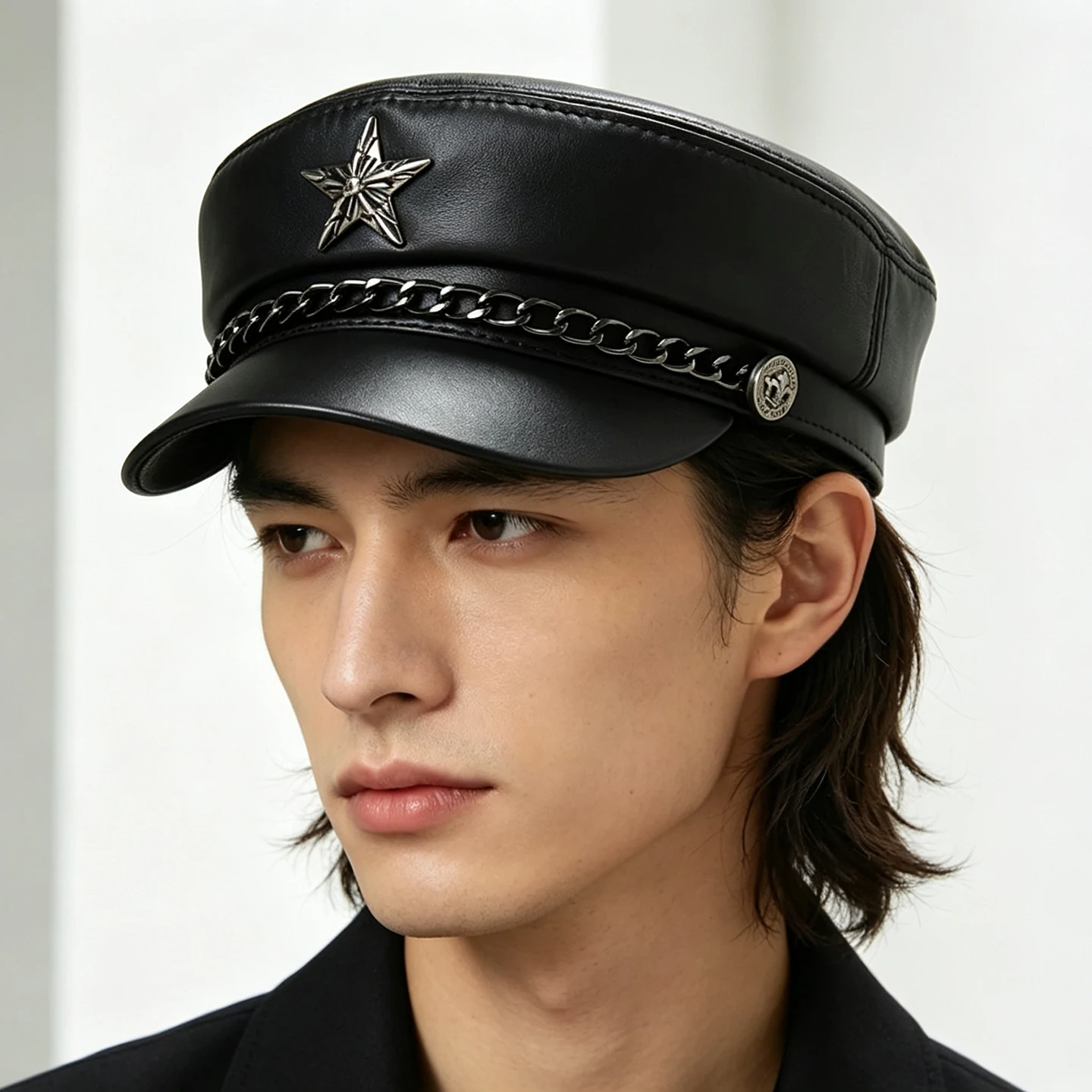 Women's Men's Unisex Real Leather Sheepskin Military Hat Retro Jazz Service Motorcycle Hats/Caps
