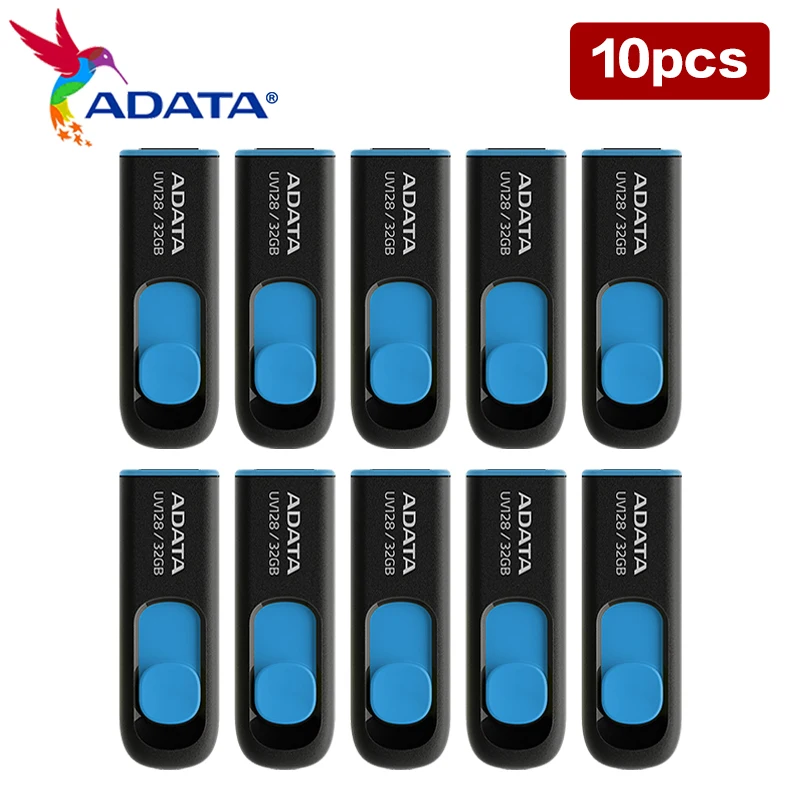 ADATA USB 3.2 플래시 드라이브, 컴퓨터용 정품 플래시 디스크 펜 드라이브, UV128, 32GB, 64GB, 10 개 도매