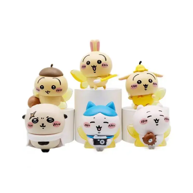 

6 Pcs Chiikawa Anime Cartoon Kawaii Hachiware Usagi Blind Box Happy Partner Figure Desktop Doll Ornaments Gift Send To Friends
