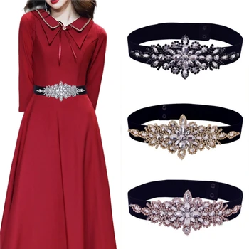 Gümüş kristal Rhinestones ile lüks düğün kemer siyah kemer elastik kemer bekarlığa veda parti aksesuarları s01