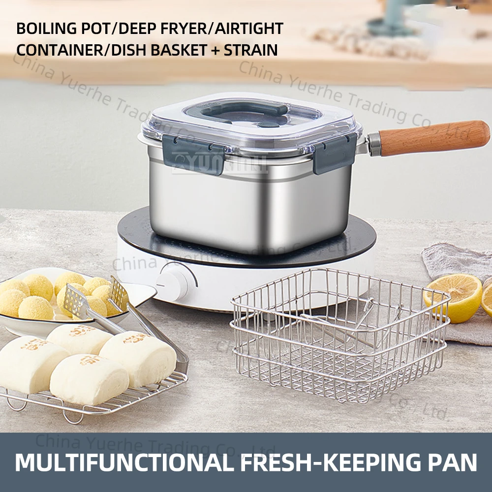 

Газовая электрическая кастрюля для жарки, фритюрница из нержавеющей стали, уличная портативная консервационная коробка, 2500 мл, фритюрница, пароварка