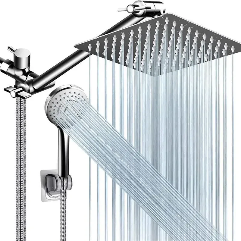 Modern 12-Inch Rain Shower Head with Handheld Spray 11-Inch Extension Arm 6 Settings Anti-Leak Design Built-in Power