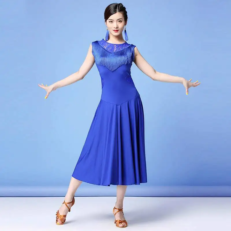 

Latin Dance Practice Dress For Women Adult Spring/Summer New Sexy Short Sleeve Tassel Square Dance Costume Rumba Dinner Gown