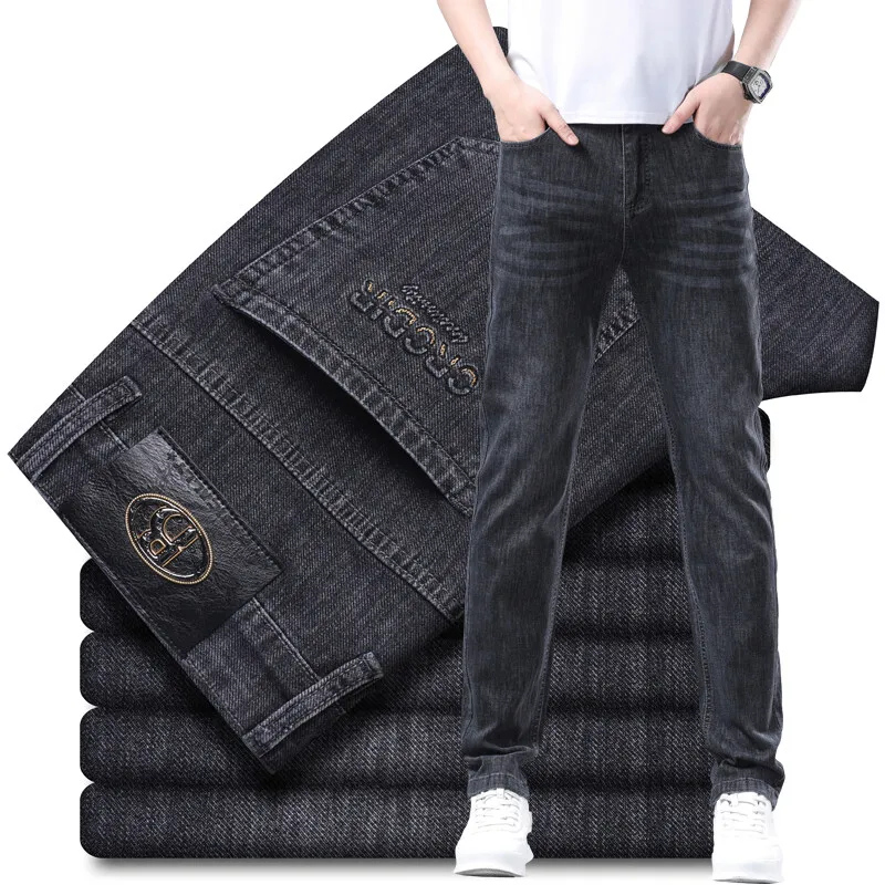 스트리트웨어 남성 패션 청바지 슬림핏 스트레치 편안함 봄 가을 캐주얼 데님 바지 남성 플러스 사이즈 워싱 클래식