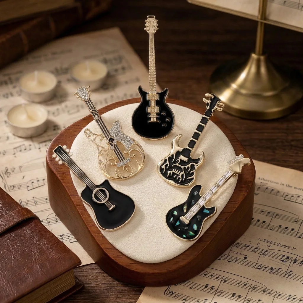 Trendy Enamel Guitar Brooches for Women Unisex Exquisite Musical Instrument Pins Casual Party Jewelry Accessories Gifts