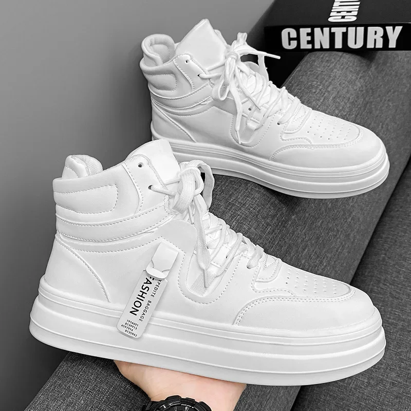 

Men Shoe New High Top Small White Shoe Men Thick Sole Elevated Vulcanized Shoe Men Fashion Comfortable White Sneaker Casual Shoe