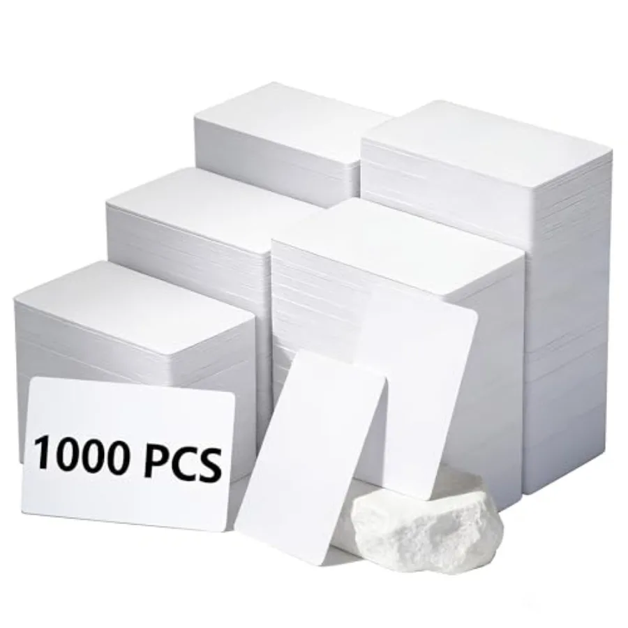 

0 Blank White PVC ID Cards - CR80 30 Mil Printable Plastic Badge Cards, Works with Most ID Card Printers for Office and Student