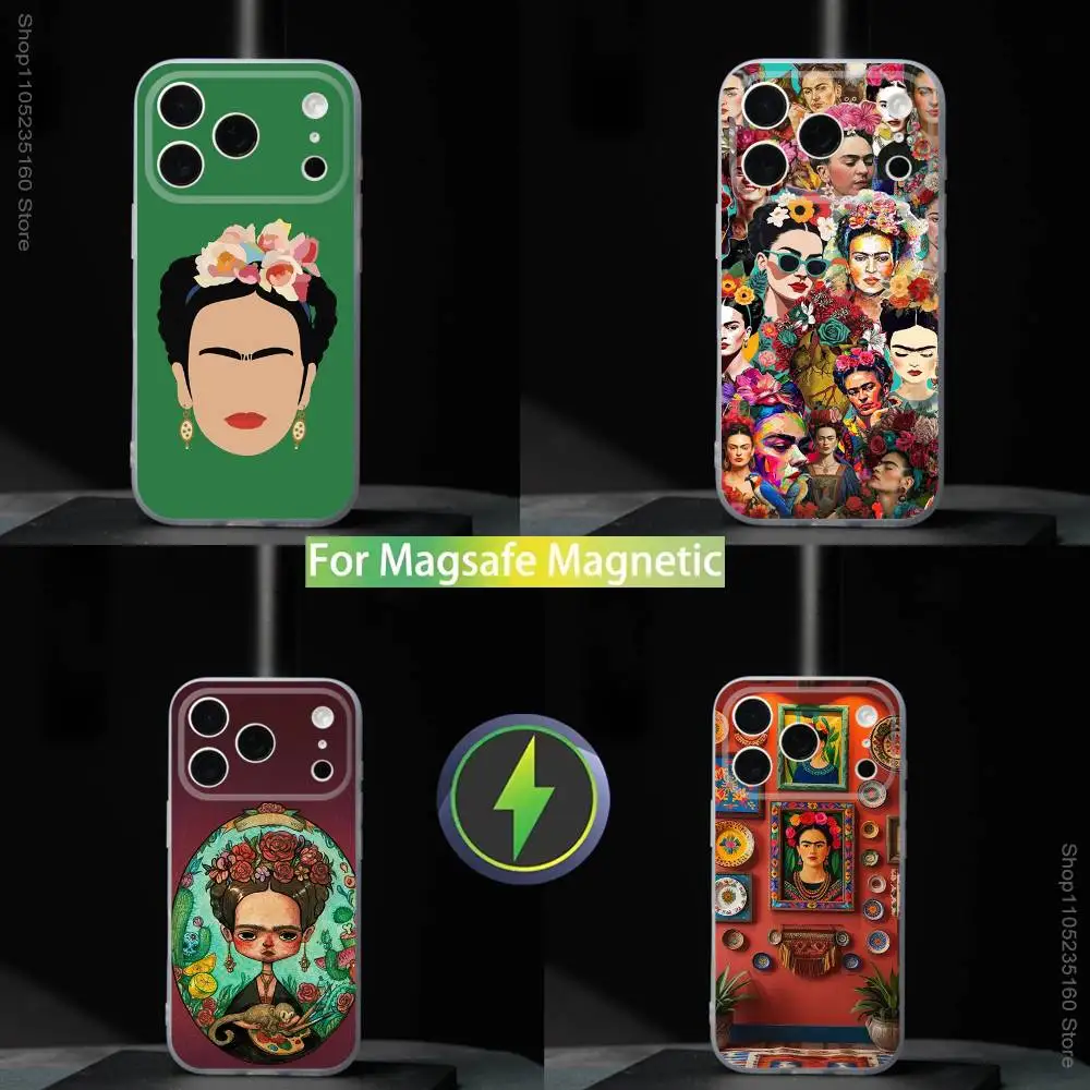 

F-Frida-K-Kahlo-g Art для iPhone 17,16,15,14,13,12,11,Pro,Max,Plus,Mini,SE4,E Магнитный чехол для беспроводного телефона Magsafe