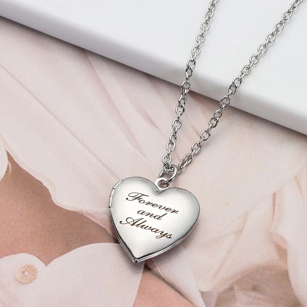 Gift Lover Forever and Always Chain Jewelry Friend Photo Picture Locket Necklace Pendant Heart Shaped